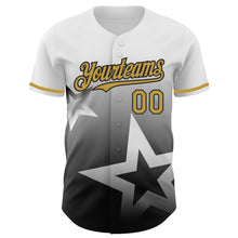Laden Sie das Bild in den Galerie-Viewer, Custom White Old Gold-Black 3D Pattern Design Gradient Style Twinkle Star Authentic Baseball Jersey