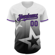 Load image into Gallery viewer, Custom White Purple-Black 3D Pattern Design Gradient Style Twinkle Star Authentic Baseball Jersey