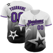 Load image into Gallery viewer, Custom White Purple-Black 3D Pattern Design Gradient Style Twinkle Star Authentic Baseball Jersey