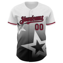 Laden Sie das Bild in den Galerie-Viewer, Custom White Crimson-Black 3D Pattern Design Gradient Style Twinkle Star Authentic Baseball Jersey