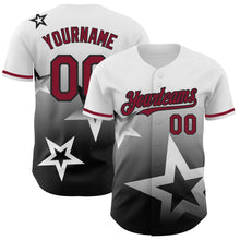 Laden Sie das Bild in den Galerie-Viewer, Custom White Crimson-Black 3D Pattern Design Gradient Style Twinkle Star Authentic Baseball Jersey