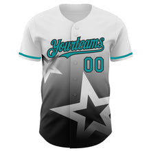 Charger l'image dans la galerie, Custom White Teal-Black 3D Pattern Design Gradient Style Twinkle Star Authentic Baseball Jersey