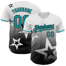 Charger l'image dans la galerie, Custom White Teal-Black 3D Pattern Design Gradient Style Twinkle Star Authentic Baseball Jersey
