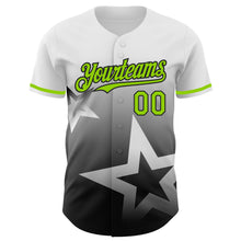 Load image into Gallery viewer, Custom White Neon Green-Black 3D Pattern Design Gradient Style Twinkle Star Authentic Baseball Jersey