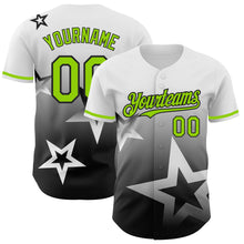 Load image into Gallery viewer, Custom White Neon Green-Black 3D Pattern Design Gradient Style Twinkle Star Authentic Baseball Jersey