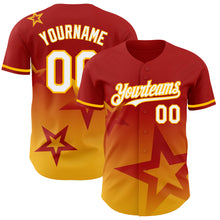 Charger l'image dans la galerie, Custom Red White-Gold 3D Pattern Design Gradient Style Twinkle Star Authentic Baseball Jersey