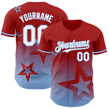Charger l'image dans la galerie, Custom Red White-Light Blue 3D Pattern Design Gradient Style Twinkle Star Authentic Baseball Jersey