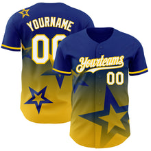 Charger l'image dans la galerie, Custom Royal White-Yellow 3D Pattern Design Gradient Style Twinkle Star Authentic Baseball Jersey