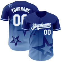 Load image into Gallery viewer, Custom Royal White-Light Blue 3D Pattern Design Gradient Style Twinkle Star Authentic Baseball Jersey