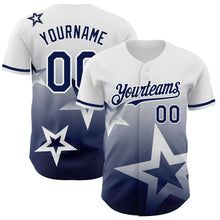 Charger l'image dans la galerie, Custom White Navy 3D Pattern Design Gradient Style Twinkle Star Authentic Baseball Jersey