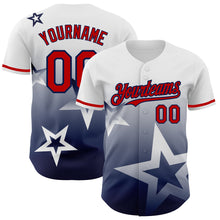 Charger l'image dans la galerie, Custom White Red-Navy 3D Pattern Design Gradient Style Twinkle Star Authentic Baseball Jersey