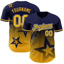 Charger l'image dans la galerie, Custom Navy Gold-White 3D Pattern Design Gradient Style Twinkle Star Authentic Baseball Jersey