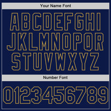 Load image into Gallery viewer, Custom Navy Old Gold 3D Pattern Design Gradient Style Twinkle Star Authentic Baseball Jersey