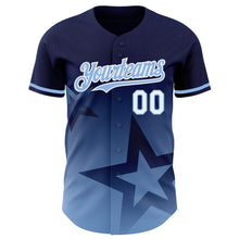 Charger l'image dans la galerie, Custom Navy Light Blue-White 3D Pattern Design Gradient Style Twinkle Star Authentic Baseball Jersey