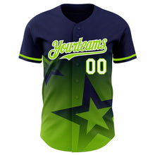 Charger l'image dans la galerie, Custom Navy Neon Green-White 3D Pattern Design Gradient Style Twinkle Star Authentic Baseball Jersey