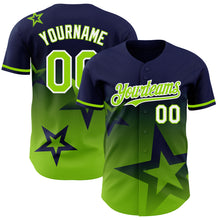 Charger l'image dans la galerie, Custom Navy Neon Green-White 3D Pattern Design Gradient Style Twinkle Star Authentic Baseball Jersey