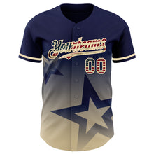 Laden Sie das Bild in den Galerie-Viewer, Custom Navy Vintage USA Flag-Cream 3D Pattern Design Gradient Style Twinkle Star Authentic Baseball Jersey