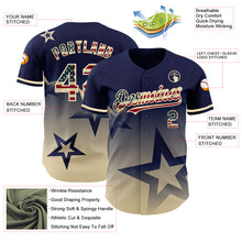 Laden Sie das Bild in den Galerie-Viewer, Custom Navy Vintage USA Flag-Cream 3D Pattern Design Gradient Style Twinkle Star Authentic Baseball Jersey