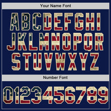 Laden Sie das Bild in den Galerie-Viewer, Custom Navy Vintage USA Flag-Cream 3D Pattern Design Gradient Style Twinkle Star Authentic Baseball Jersey