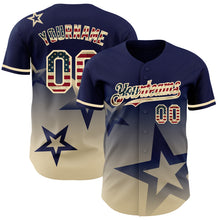 Laden Sie das Bild in den Galerie-Viewer, Custom Navy Vintage USA Flag-Cream 3D Pattern Design Gradient Style Twinkle Star Authentic Baseball Jersey