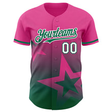 Load image into Gallery viewer, Custom Pink Kelly Green-White 3D Pattern Design Gradient Style Twinkle Star Authentic Baseball Jersey