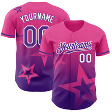 Load image into Gallery viewer, Custom Pink Purple-White 3D Pattern Design Gradient Style Twinkle Star Authentic Baseball Jersey