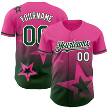 Charger l'image dans la galerie, Custom Pink Green-White 3D Pattern Design Gradient Style Twinkle Star Authentic Baseball Jersey