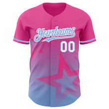 Load image into Gallery viewer, Custom Pink Light Blue-White 3D Pattern Design Gradient Style Twinkle Star Authentic Baseball Jersey