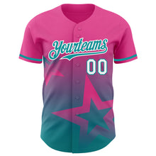 Charger l'image dans la galerie, Custom Pink Teal-White 3D Pattern Design Gradient Style Twinkle Star Authentic Baseball Jersey