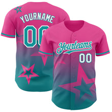 Charger l'image dans la galerie, Custom Pink Teal-White 3D Pattern Design Gradient Style Twinkle Star Authentic Baseball Jersey