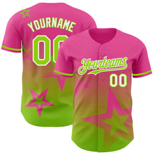 Load image into Gallery viewer, Custom Pink Neon Green-White 3D Pattern Design Gradient Style Twinkle Star Authentic Baseball Jersey