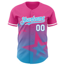 Load image into Gallery viewer, Custom Pink Sky Blue-White 3D Pattern Design Gradient Style Twinkle Star Authentic Baseball Jersey
