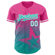 Charger l'image dans la galerie, Custom Pink Aqua-White 3D Pattern Design Gradient Style Twinkle Star Authentic Baseball Jersey
