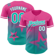 Charger l'image dans la galerie, Custom Pink Aqua-White 3D Pattern Design Gradient Style Twinkle Star Authentic Baseball Jersey