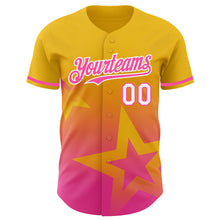 Charger l'image dans la galerie, Custom Yellow Pink-White 3D Pattern Design Gradient Style Twinkle Star Authentic Baseball Jersey