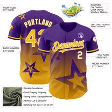 Laden Sie das Bild in den Galerie-Viewer, Custom Purple Gold-White 3D Pattern Design Gradient Style Twinkle Star Authentic Baseball Jersey