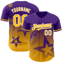 Laden Sie das Bild in den Galerie-Viewer, Custom Purple Gold-White 3D Pattern Design Gradient Style Twinkle Star Authentic Baseball Jersey