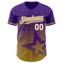 Laden Sie das Bild in den Galerie-Viewer, Custom Purple Old Gold-White 3D Pattern Design Gradient Style Twinkle Star Authentic Baseball Jersey