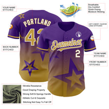 Laden Sie das Bild in den Galerie-Viewer, Custom Purple Old Gold-White 3D Pattern Design Gradient Style Twinkle Star Authentic Baseball Jersey