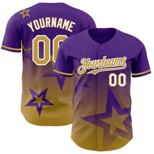 Laden Sie das Bild in den Galerie-Viewer, Custom Purple Old Gold-White 3D Pattern Design Gradient Style Twinkle Star Authentic Baseball Jersey