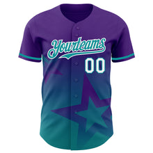 Charger l'image dans la galerie, Custom Purple Teal-White 3D Pattern Design Gradient Style Twinkle Star Authentic Baseball Jersey