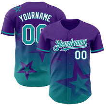 Charger l'image dans la galerie, Custom Purple Teal-White 3D Pattern Design Gradient Style Twinkle Star Authentic Baseball Jersey