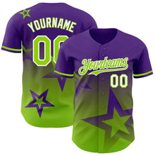 Laden Sie das Bild in den Galerie-Viewer, Custom Purple Neon Green-White 3D Pattern Design Gradient Style Twinkle Star Authentic Baseball Jersey