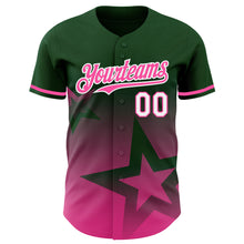 Load image into Gallery viewer, Custom Green Pink-White 3D Pattern Design Gradient Style Twinkle Star Authentic Baseball Jersey