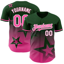 Load image into Gallery viewer, Custom Green Pink-White 3D Pattern Design Gradient Style Twinkle Star Authentic Baseball Jersey