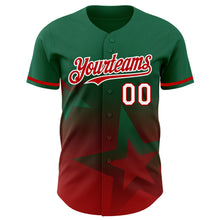 Load image into Gallery viewer, Custom Kelly Green Red-White 3D Pattern Design Gradient Style Twinkle Star Authentic Baseball Jersey
