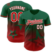 Load image into Gallery viewer, Custom Kelly Green Red-White 3D Pattern Design Gradient Style Twinkle Star Authentic Baseball Jersey