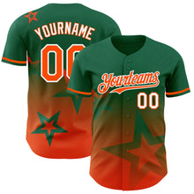Load image into Gallery viewer, Custom Kelly Green Orange-White 3D Pattern Design Gradient Style Twinkle Star Authentic Baseball Jersey
