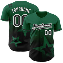 Charger l'image dans la galerie, Custom Kelly Green Black-White 3D Pattern Design Gradient Style Twinkle Star Authentic Baseball Jersey