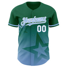 Load image into Gallery viewer, Custom Kelly Green Light Blue-White 3D Pattern Design Gradient Style Twinkle Star Authentic Baseball Jersey